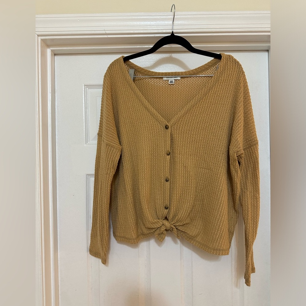 Cropped Caramel Waffle Cardigan | American Eagle | Size M